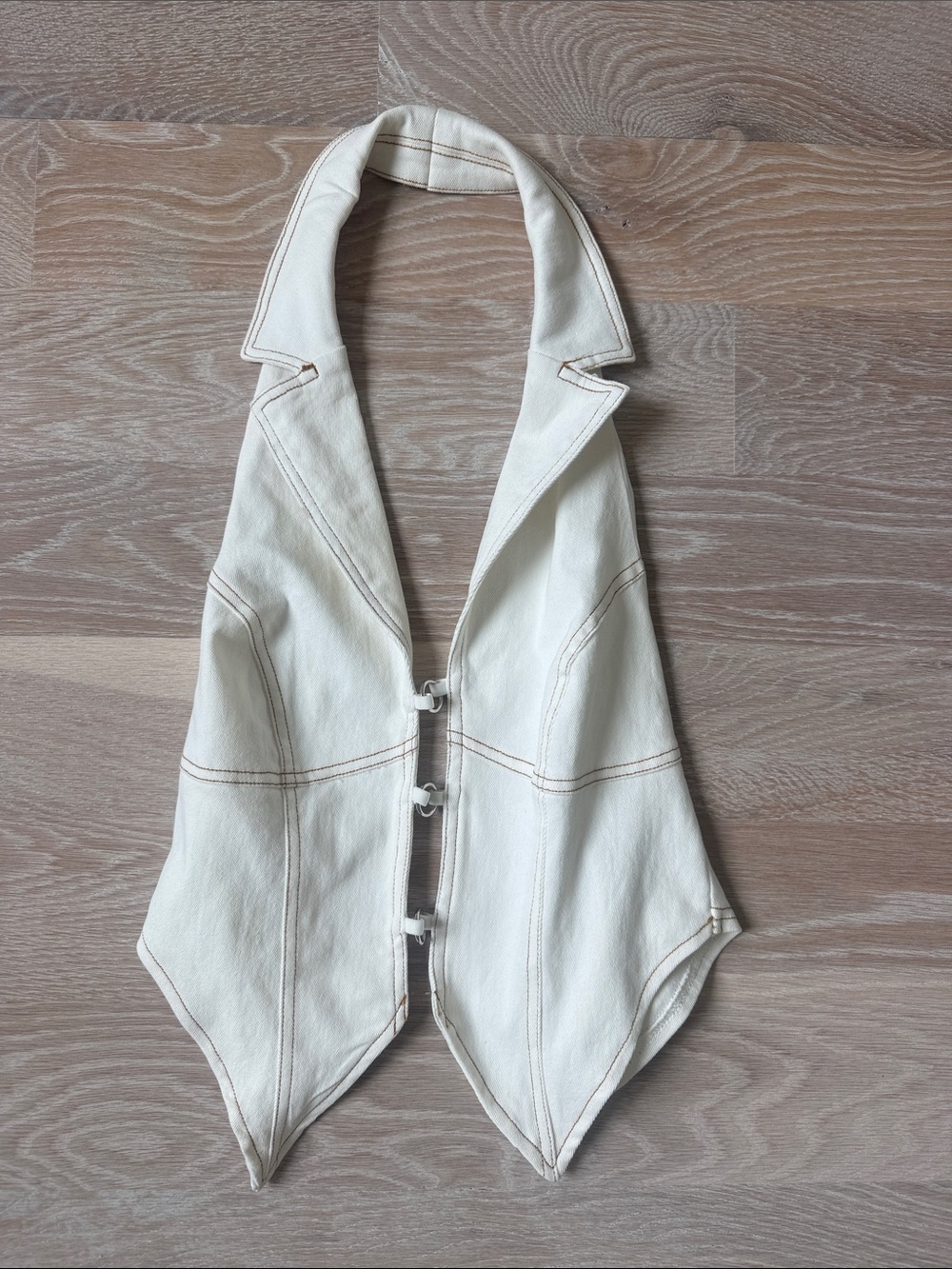 Cream Halter Vest with Contrast Topstitching